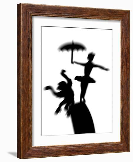 Silhouette of Ballerina Holding Umbrella with Performing Monkey-Winfred Evers-Framed Photographic Print