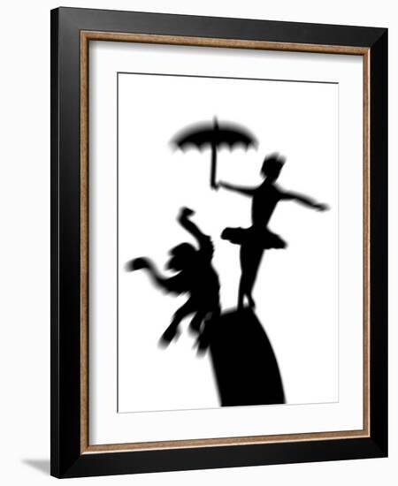 Silhouette of Ballerina Holding Umbrella with Performing Monkey-Winfred Evers-Framed Photographic Print