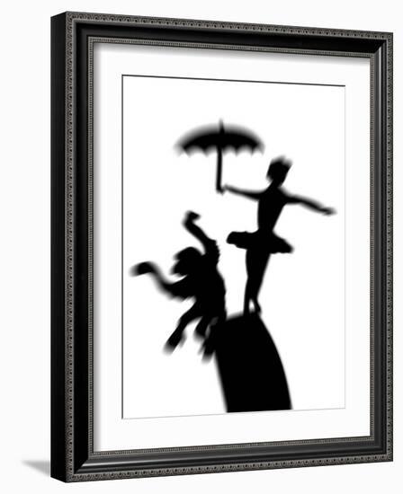 Silhouette of Ballerina Holding Umbrella with Performing Monkey-Winfred Evers-Framed Photographic Print