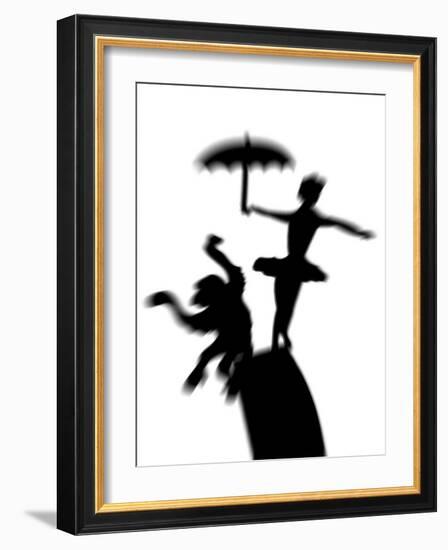 Silhouette of Ballerina Holding Umbrella with Performing Monkey-Winfred Evers-Framed Photographic Print