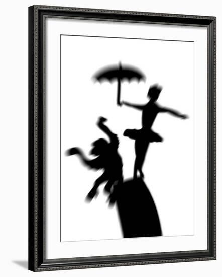 Silhouette of Ballerina Holding Umbrella with Performing Monkey-Winfred Evers-Framed Photographic Print