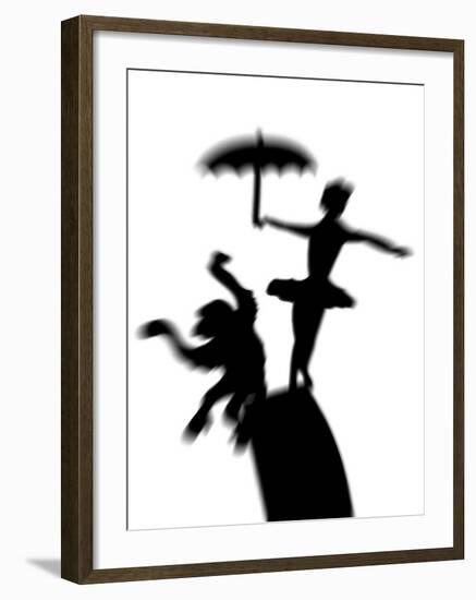 Silhouette of Ballerina Holding Umbrella with Performing Monkey-Winfred Evers-Framed Photographic Print