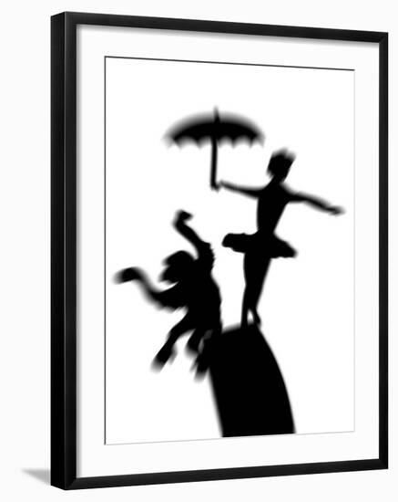 Silhouette of Ballerina Holding Umbrella with Performing Monkey-Winfred Evers-Framed Photographic Print