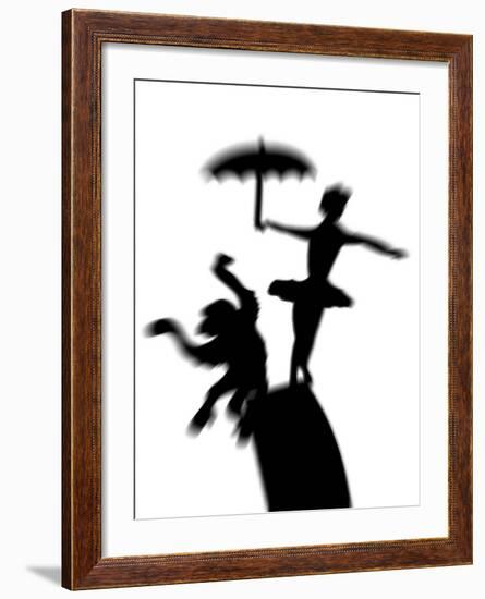 Silhouette of Ballerina Holding Umbrella with Performing Monkey-Winfred Evers-Framed Photographic Print