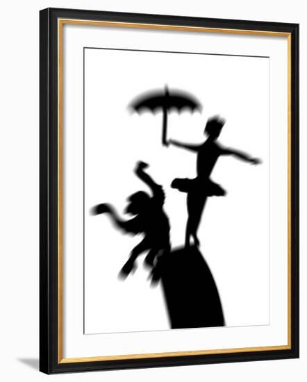 Silhouette of Ballerina Holding Umbrella with Performing Monkey-Winfred Evers-Framed Photographic Print