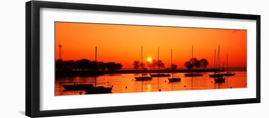Silhouette of Boats in a Lake, Lake Michigan, Great Lakes, Michigan, USA-null-Framed Photographic Print