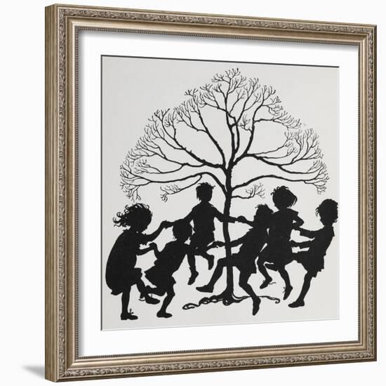 Silhouette Of Children Dancing Around a Tree-Arthur Rackham-Framed Giclee Print