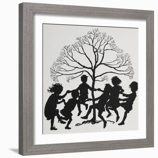 Silhouette Of Children Dancing Around a Tree-Arthur Rackham-Framed Giclee Print