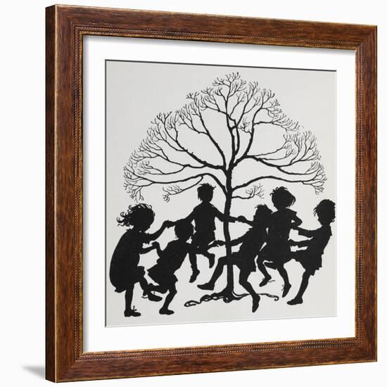 Silhouette Of Children Dancing Around a Tree-Arthur Rackham-Framed Giclee Print