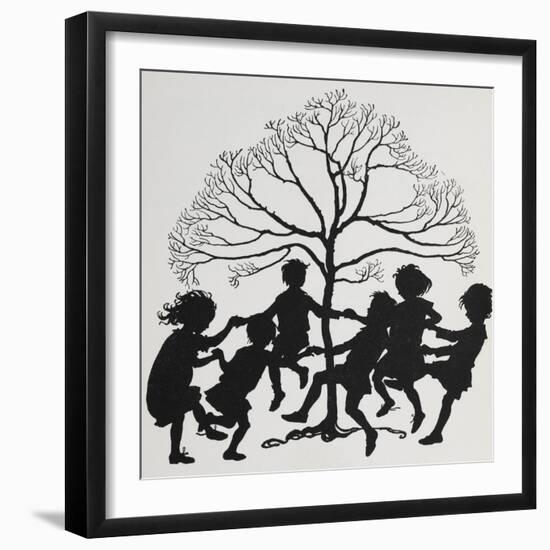 Silhouette Of Children Dancing Around a Tree-Arthur Rackham-Framed Giclee Print