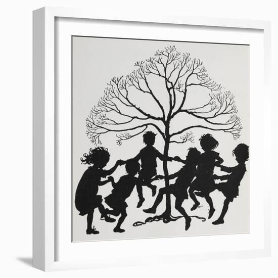 Silhouette Of Children Dancing Around a Tree-Arthur Rackham-Framed Giclee Print