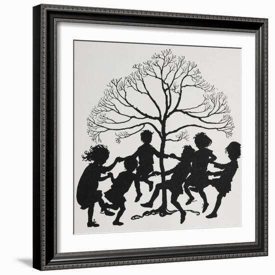 Silhouette Of Children Dancing Around a Tree-Arthur Rackham-Framed Giclee Print