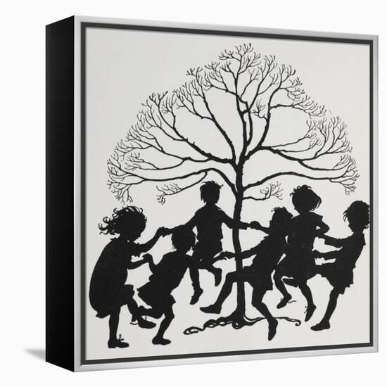 Silhouette Of Children Dancing Around a Tree-Arthur Rackham-Framed Premier Image Canvas