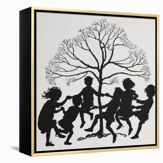 Silhouette Of Children Dancing Around a Tree-Arthur Rackham-Framed Premier Image Canvas