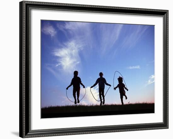 Silhouette of Children Playing Outdoors-Mitch Diamond-Framed Photographic Print