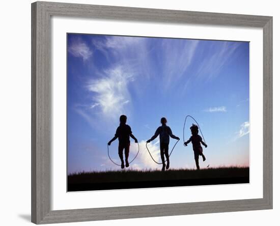 Silhouette of Children Playing Outdoors-Mitch Diamond-Framed Photographic Print