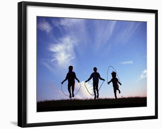 Silhouette of Children Playing Outdoors-Mitch Diamond-Framed Photographic Print