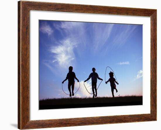 Silhouette of Children Playing Outdoors-Mitch Diamond-Framed Photographic Print