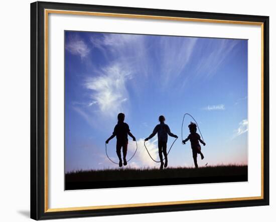 Silhouette of Children Playing Outdoors-Mitch Diamond-Framed Photographic Print