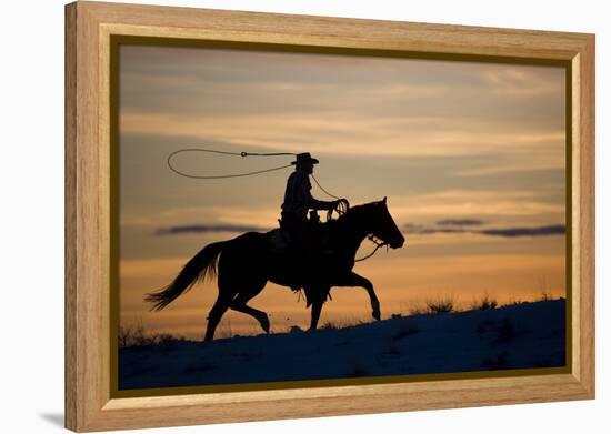 Silhouette of Cowboy in Wyoming-Darrell Gulin-Framed Premier Image Canvas