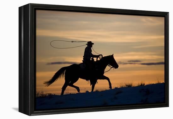 Silhouette of Cowboy in Wyoming-Darrell Gulin-Framed Premier Image Canvas