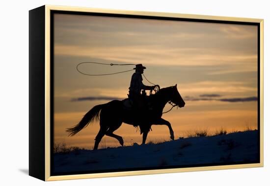 Silhouette of Cowboy in Wyoming-Darrell Gulin-Framed Premier Image Canvas