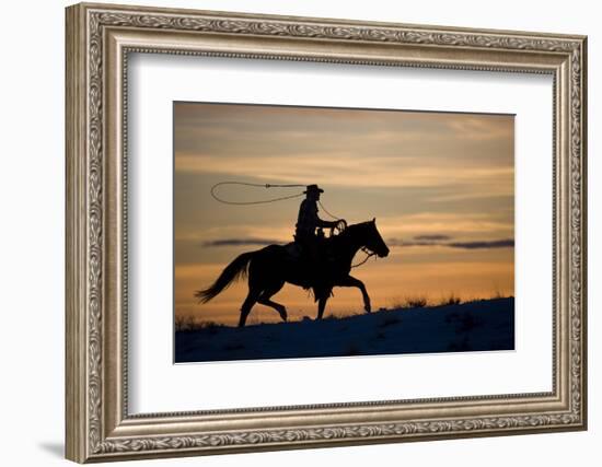 Silhouette of Cowboy in Wyoming-Darrell Gulin-Framed Photographic Print