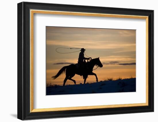 Silhouette of Cowboy in Wyoming-Darrell Gulin-Framed Photographic Print