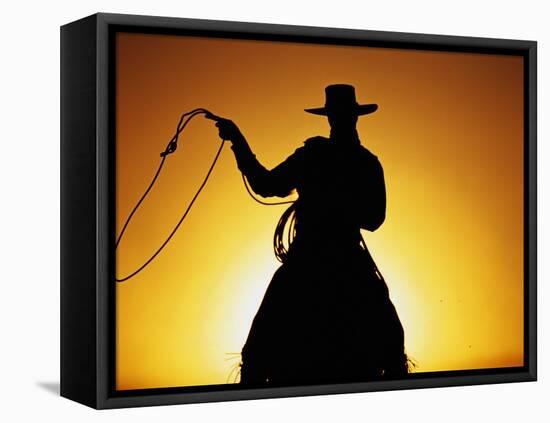 Silhouette of Cowboy on Horse Holding Rope-Darrell Gulin-Framed Premier Image Canvas