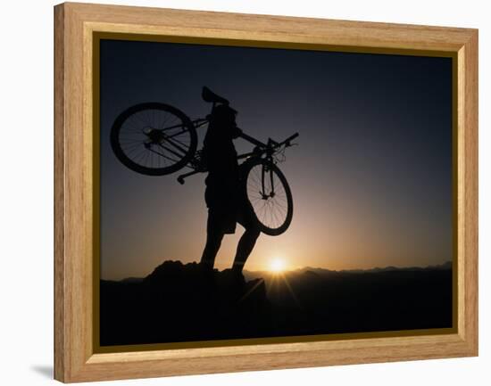 Silhouette of Cyclistist at Sunrise, Boulder, Colorado, USA-null-Framed Premier Image Canvas