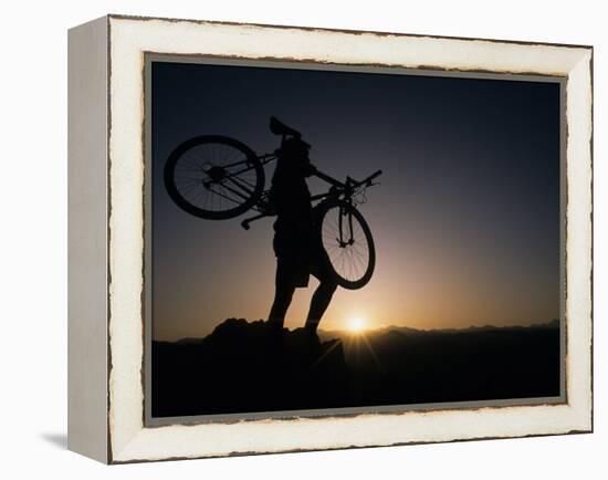 Silhouette of Cyclistist at Sunrise, Boulder, Colorado, USA-null-Framed Premier Image Canvas