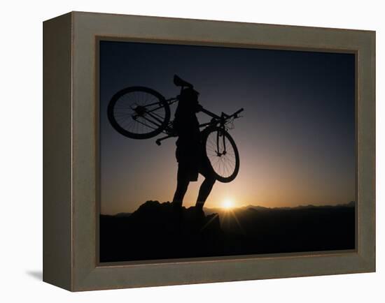 Silhouette of Cyclistist at Sunrise, Boulder, Colorado, USA-null-Framed Premier Image Canvas