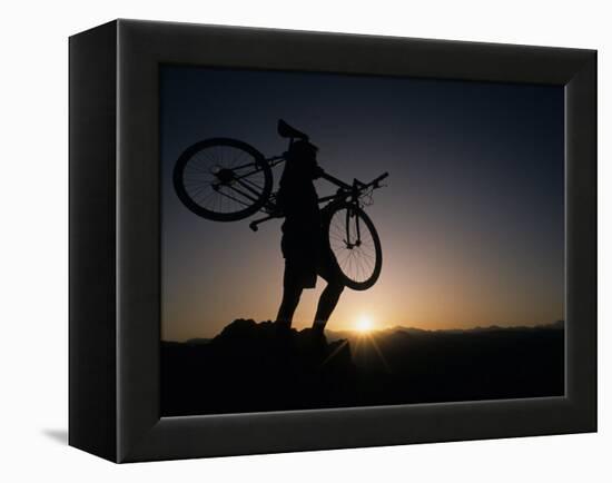 Silhouette of Cyclistist at Sunrise, Boulder, Colorado, USA-null-Framed Premier Image Canvas