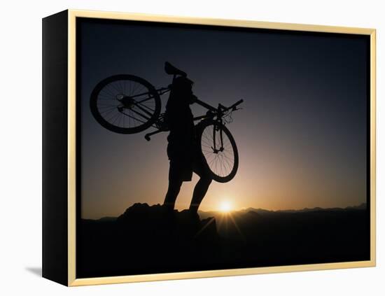 Silhouette of Cyclistist at Sunrise, Boulder, Colorado, USA-null-Framed Premier Image Canvas