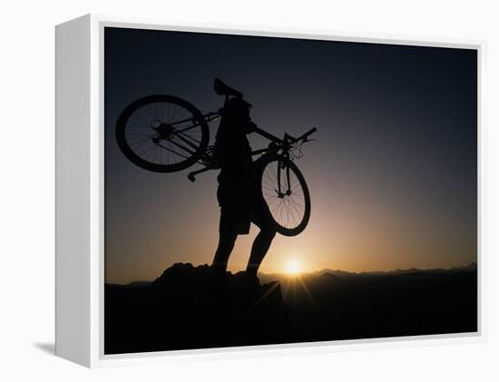 Silhouette of Cyclistist at Sunrise, Boulder, Colorado, USA-null-Framed Premier Image Canvas