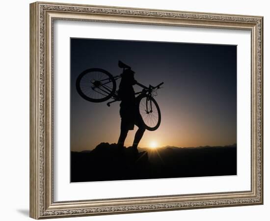 Silhouette of Cyclistist at Sunrise, Boulder, Colorado, USA-null-Framed Photographic Print