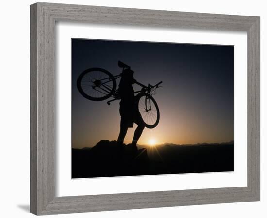 Silhouette of Cyclistist at Sunrise, Boulder, Colorado, USA-null-Framed Photographic Print