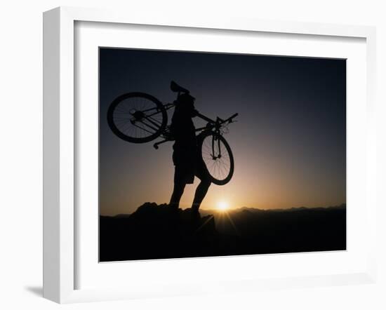 Silhouette of Cyclistist at Sunrise, Boulder, Colorado, USA-null-Framed Photographic Print