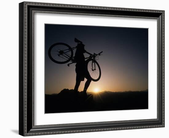 Silhouette of Cyclistist at Sunrise, Boulder, Colorado, USA-null-Framed Photographic Print