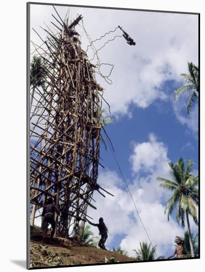 Silhouette of Diver, Land Diving, Pentecost Island, Vanuatu, Pacific Islands, Pacific-Upperhall Ltd-Mounted Photographic Print