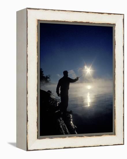 Silhouette of Fisherman Casting a Line into Lake, Ontario, Canada-Mark Carlson-Framed Premier Image Canvas