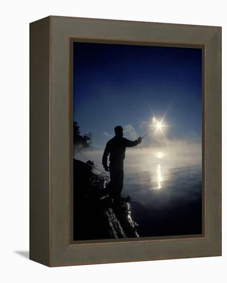 Silhouette of Fisherman Casting a Line into Lake, Ontario, Canada-Mark Carlson-Framed Premier Image Canvas