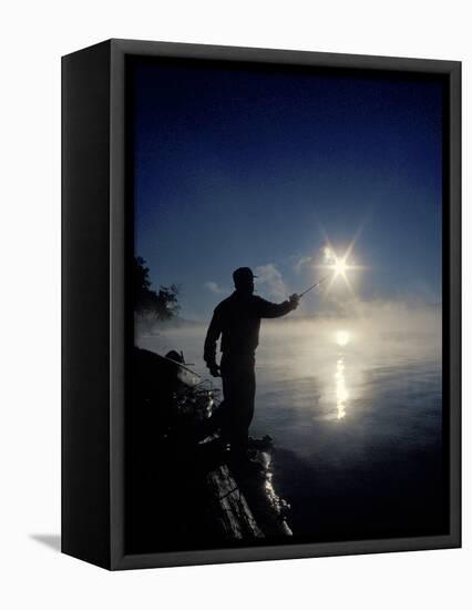 Silhouette of Fisherman Casting a Line into Lake, Ontario, Canada-Mark Carlson-Framed Premier Image Canvas