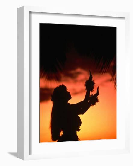 Silhouette of Hula Dancer on Waikiki Beach at Sunset, Waikiki, U.S.A.-Ann Cecil-Framed Photographic Print