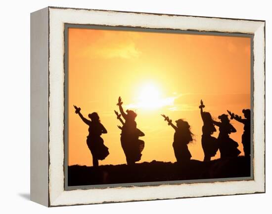 Silhouette of Hula Dancers at Sunrise, Molokai, Hawaii, USA-null-Framed Premier Image Canvas