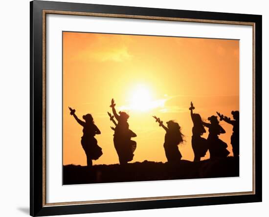 Silhouette of Hula Dancers at Sunrise, Molokai, Hawaii, USA-null-Framed Photographic Print