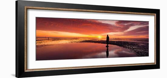 Silhouette of Human Sculpture on the Beach at Sunset, Another Place, Crosby Beach, Merseyside-null-Framed Photographic Print