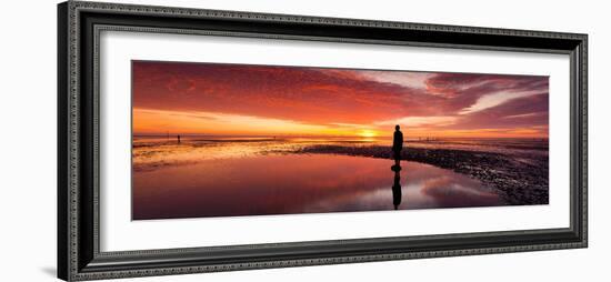 Silhouette of Human Sculpture on the Beach at Sunset, Another Place, Crosby Beach, Merseyside-null-Framed Photographic Print