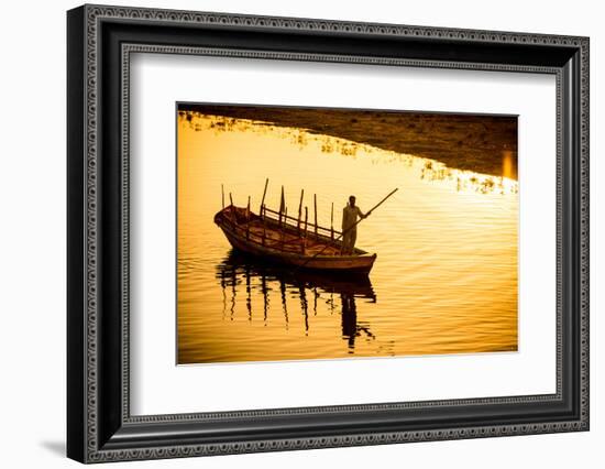 Silhouette of Indian Gondolier During the Flower Holi Festival, Vrindavan, Uttar Pradesh-Laura Grier-Framed Photographic Print