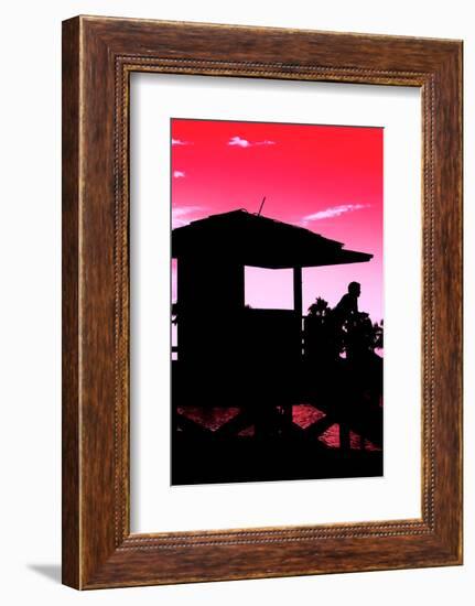 Silhouette of Life Guard Station at Sunset - Miami-Philippe Hugonnard-Framed Photographic Print